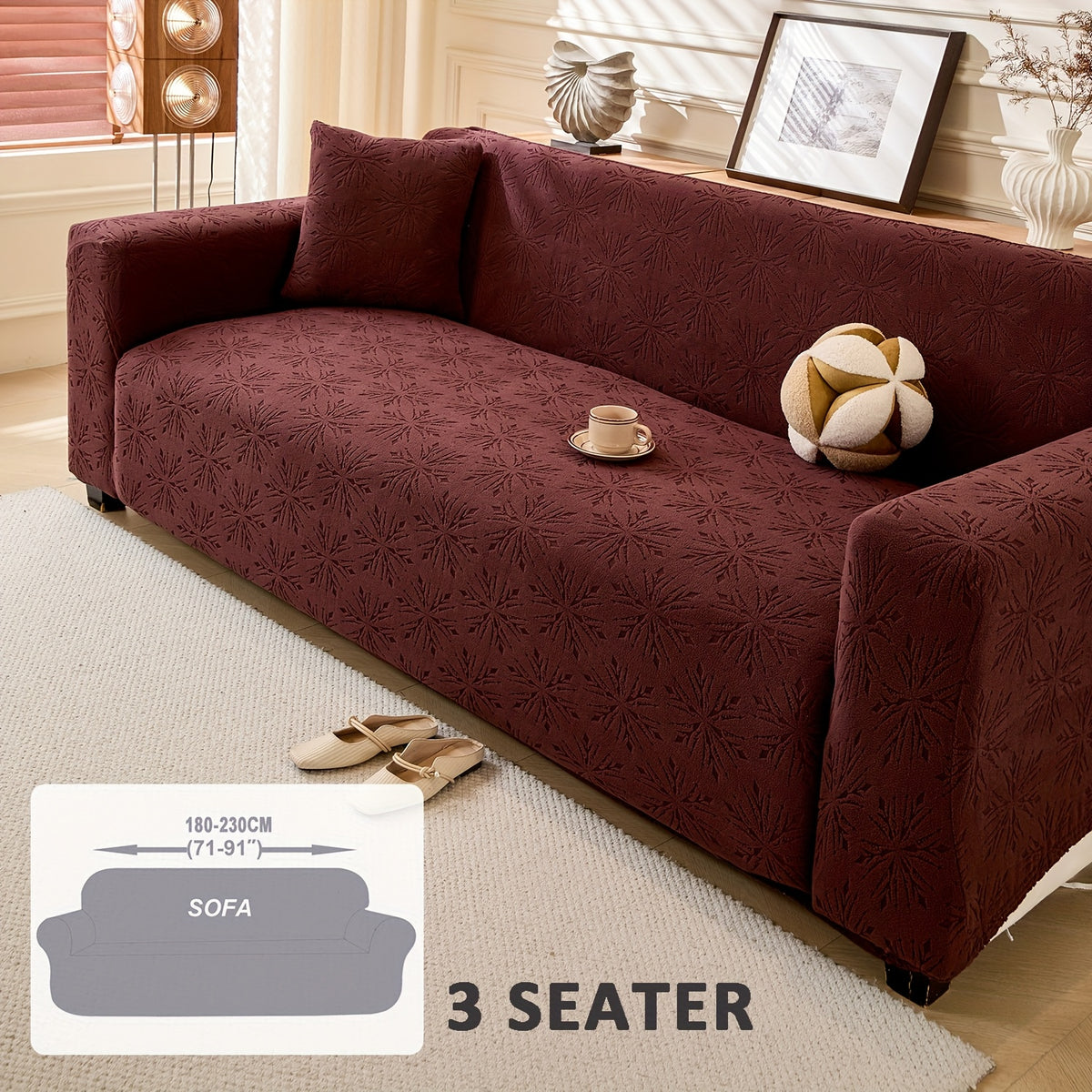 Housse de canapé extensible en polaire jacquard antidérapante d'esprit bohème, gros plan sur le tissu