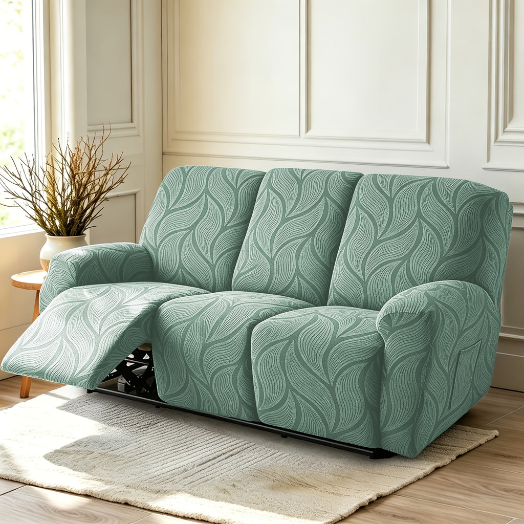 Housse de canapé extensible en polaire jacquard à motif feuillage, mise en situation
