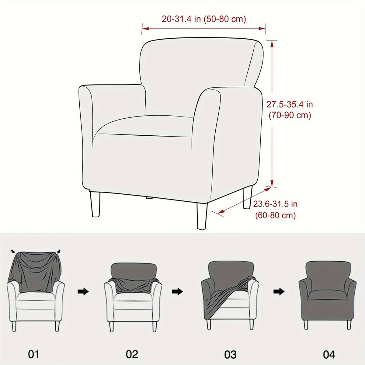 Housse de fauteuil extensible en polaire jacquard antidérapante, vue d'ensemble