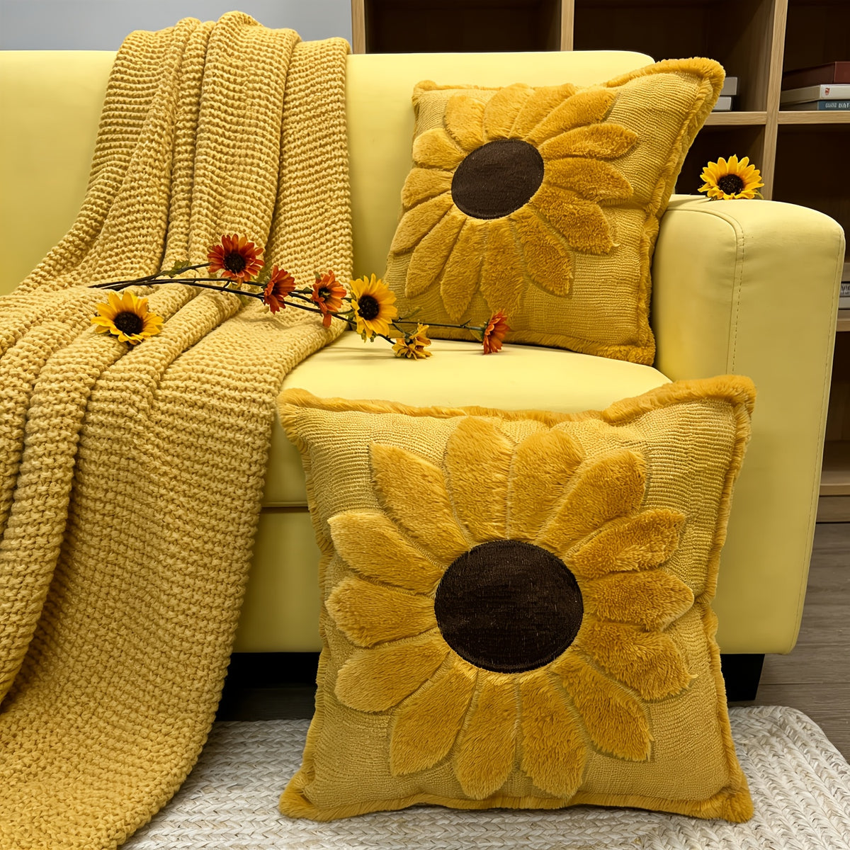 Housse de canapé matelassée à motif tournesol, vue de dos