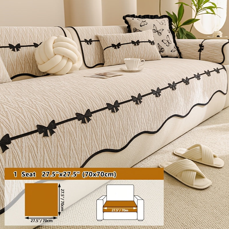 Housse de coussin en chenille en fils teints à motif vagues, mise en situation