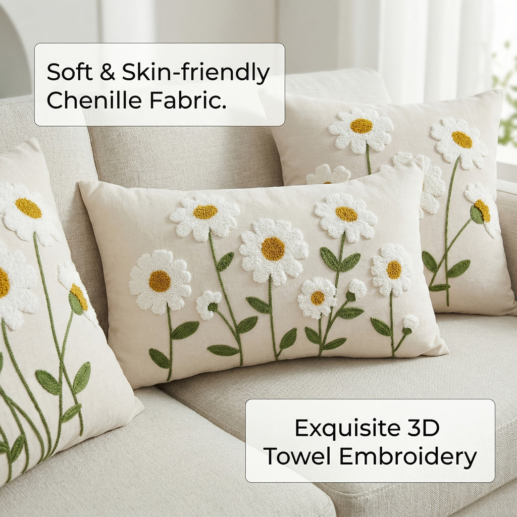 Housse de coussin en chenille à fermeture éclair, vue de dos