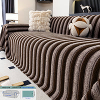 Housse de coussin en velours jacquard à rayures antidérapante