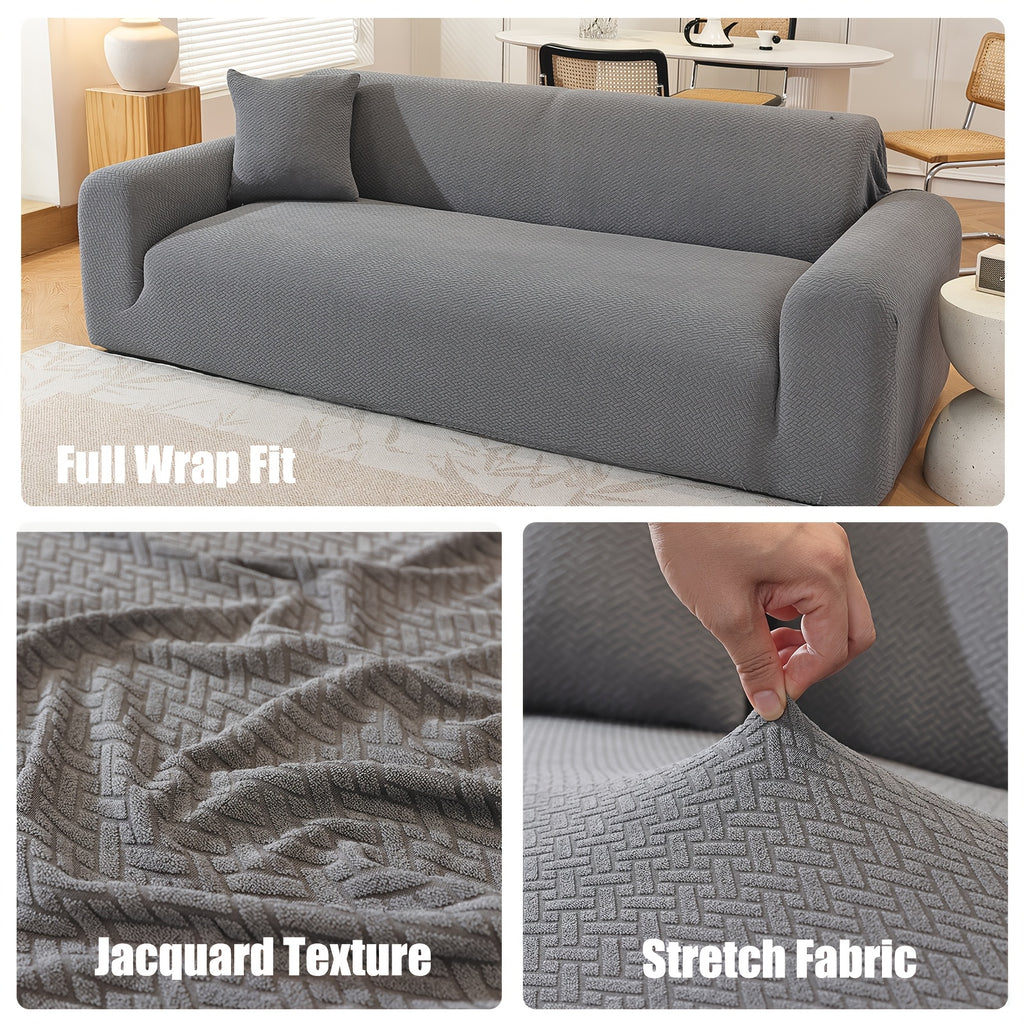 Housse de canapé extensible en polaire jacquard, vue d'ensemble