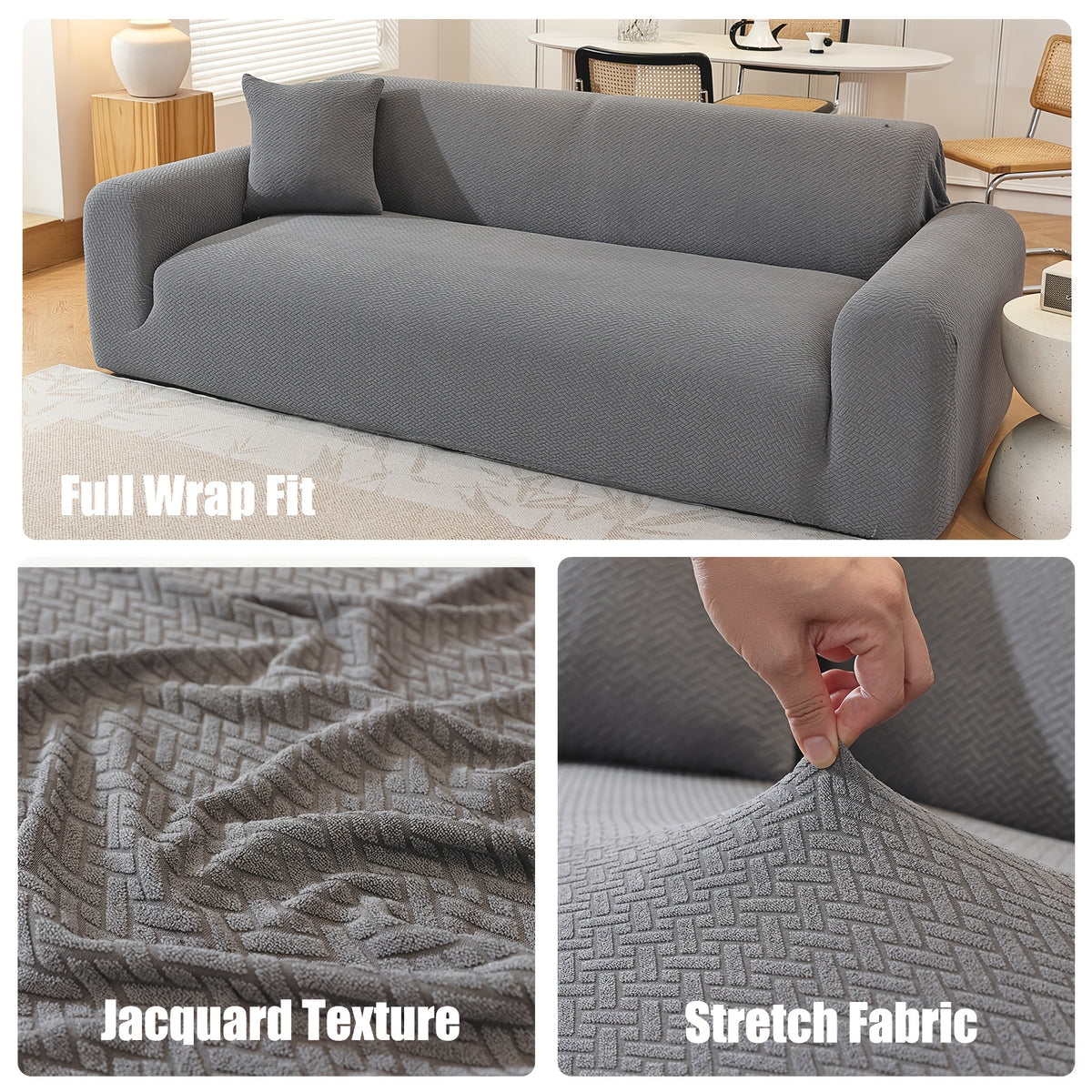 Housse de canapé extensible en polaire jacquard, vue d'ensemble
