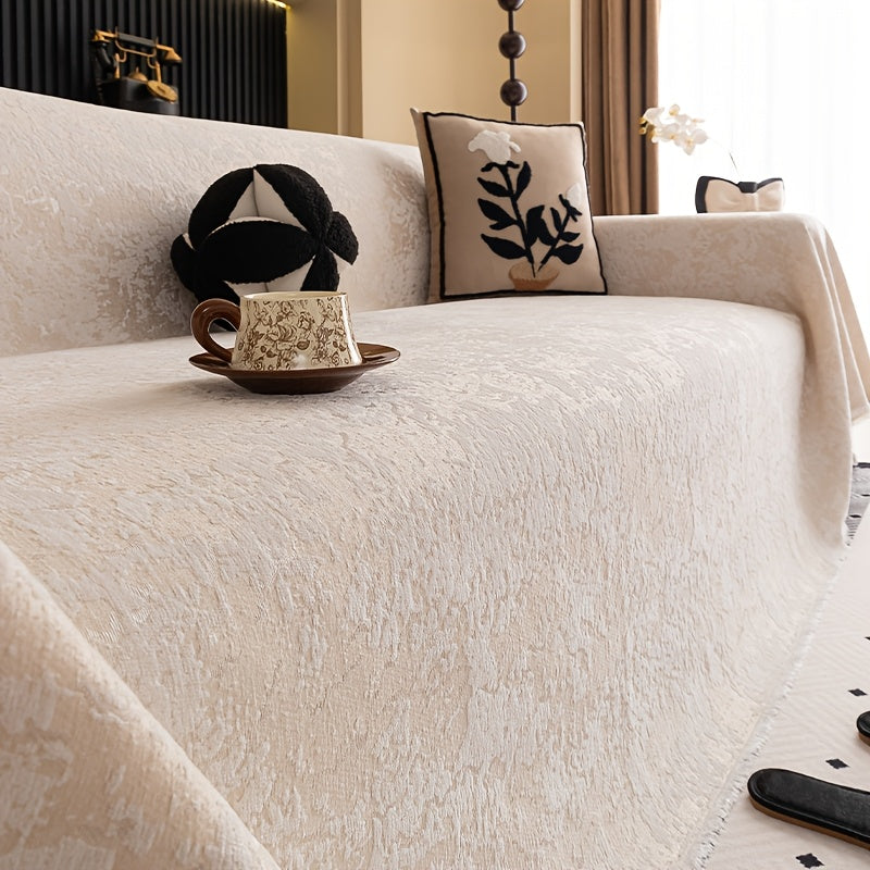 Housse de canapé en chenille jacquard à maille gaufrée, vue de dos