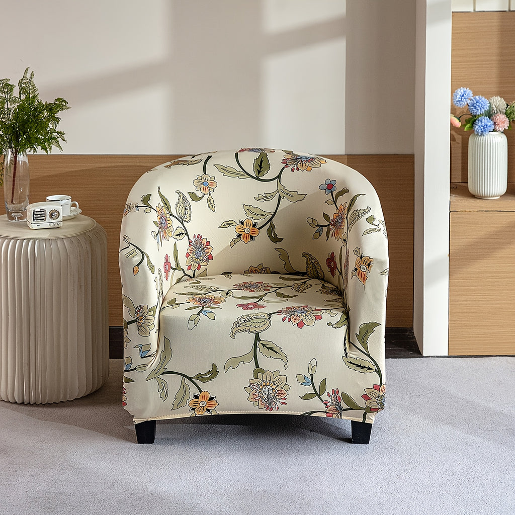 Housse de canapé extensible en fibre de lait imprimée d'esprit vintage — détail de la matière : fibre de lait