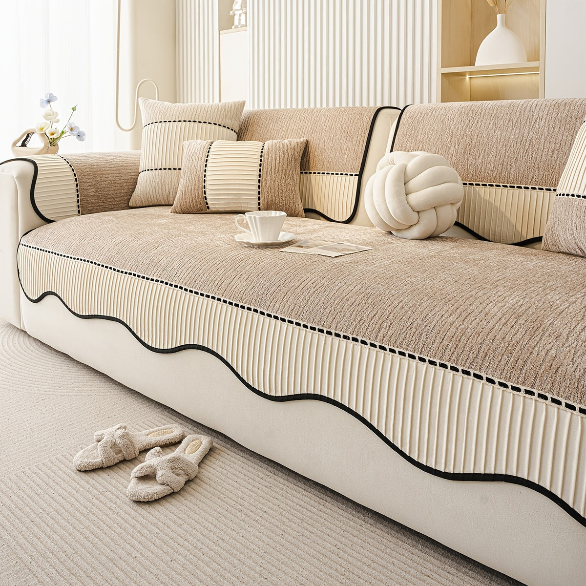 Housse de canapé épaisse en chenille jacquard antidérapante — détail de la matière : chenille Image