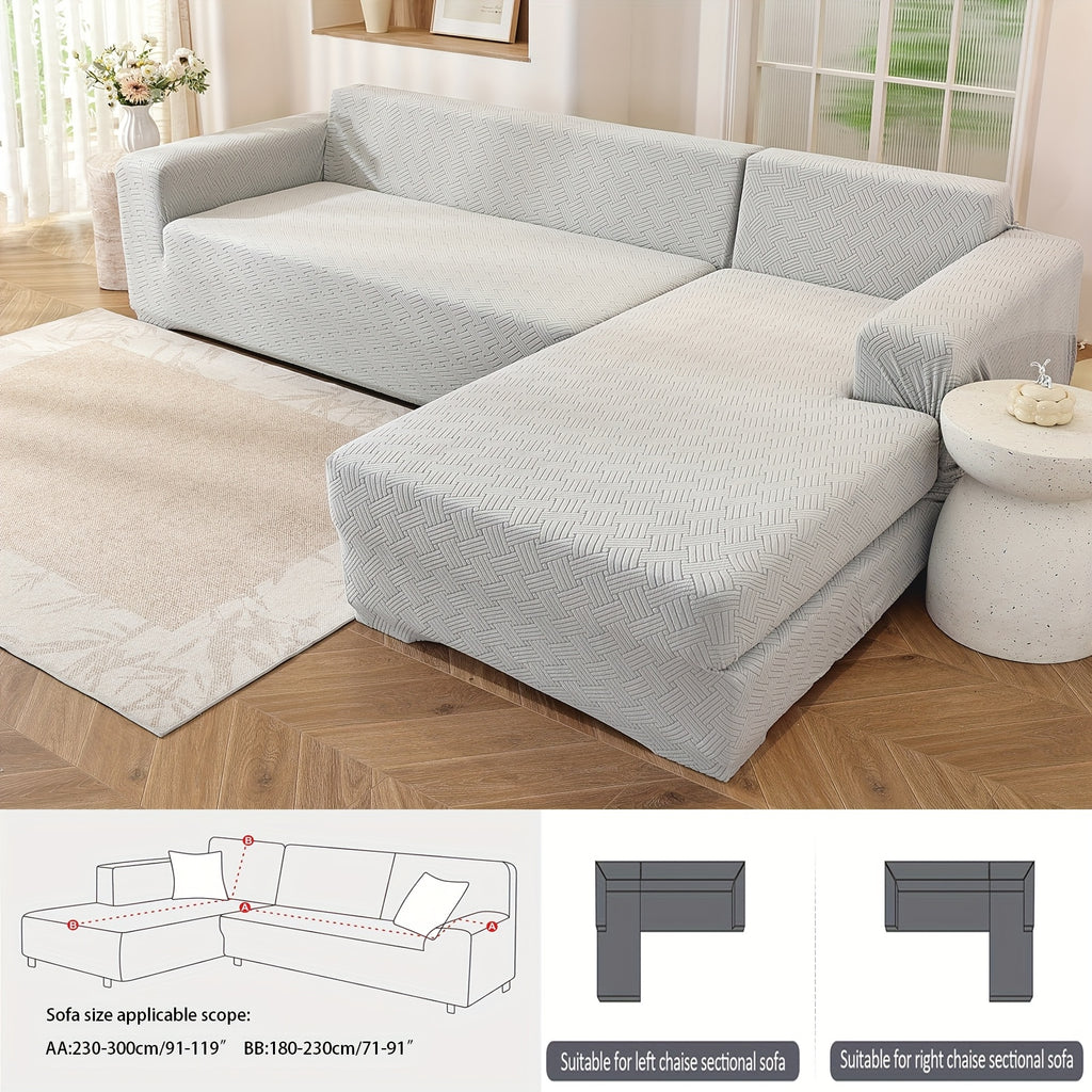 Housse de canapé extensible en polaire jacquard pour canapé d'angle, gros plan sur le tissu