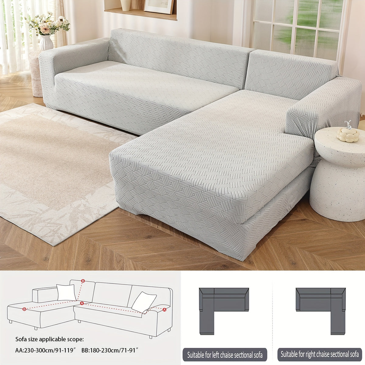 Housse de canapé extensible en polaire jacquard pour canapé d'angle, gros plan sur le tissu
