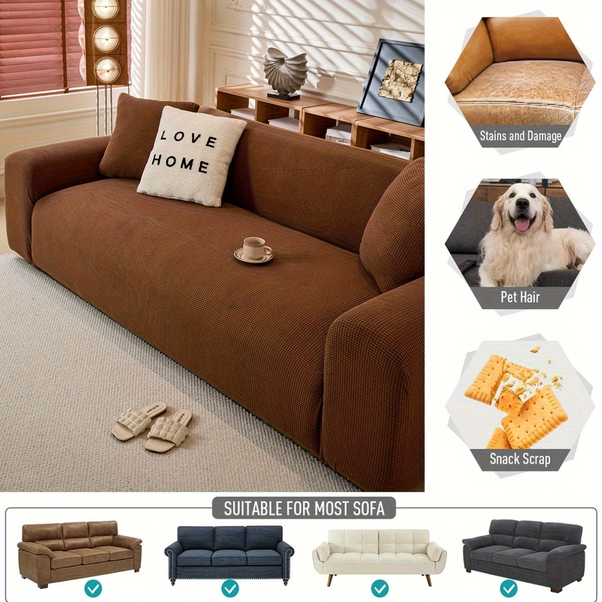 Housse de canapé épaisse extensible en polaire jacquard anti-griffes, gros plan sur le tissu