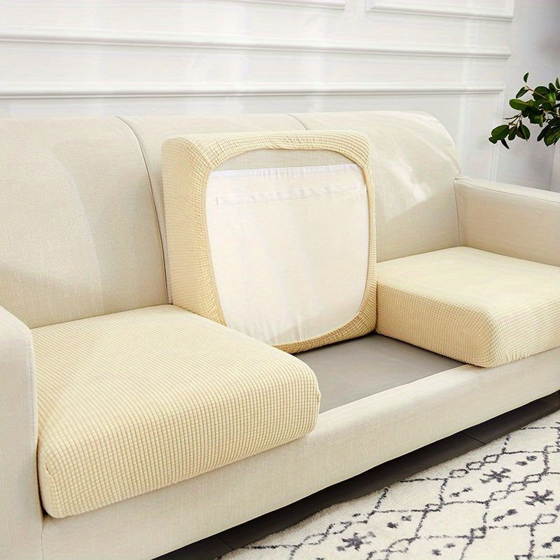 Housse de coussin extensible en polaire matelassée, gros plan sur le tissu