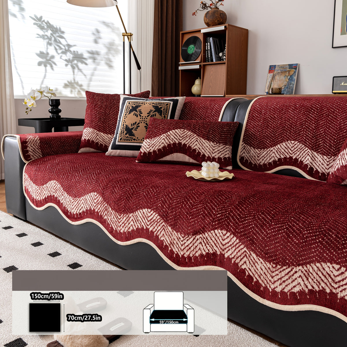 Housse de coussin en chenille à rayures antidérapante, compatible fauteuil, canapé deux places, canapé trois places