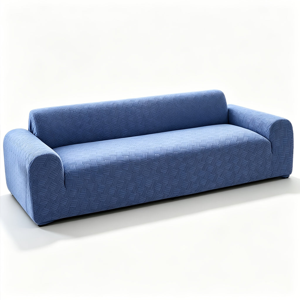 Housse de canapé extensible en polaire jacquard à rayures, vue d'ensemble