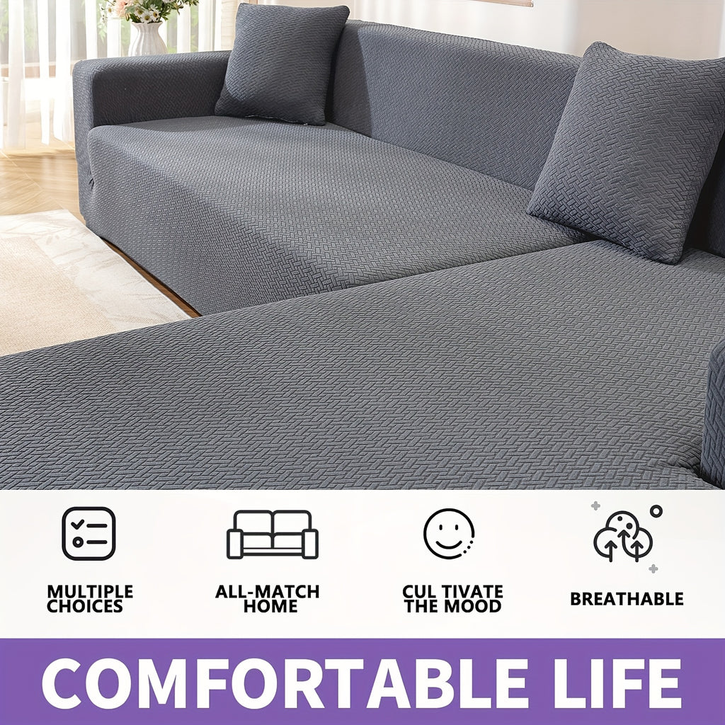 Housse de canapé extensible en polaire jacquard à housses séparées, vue de dos