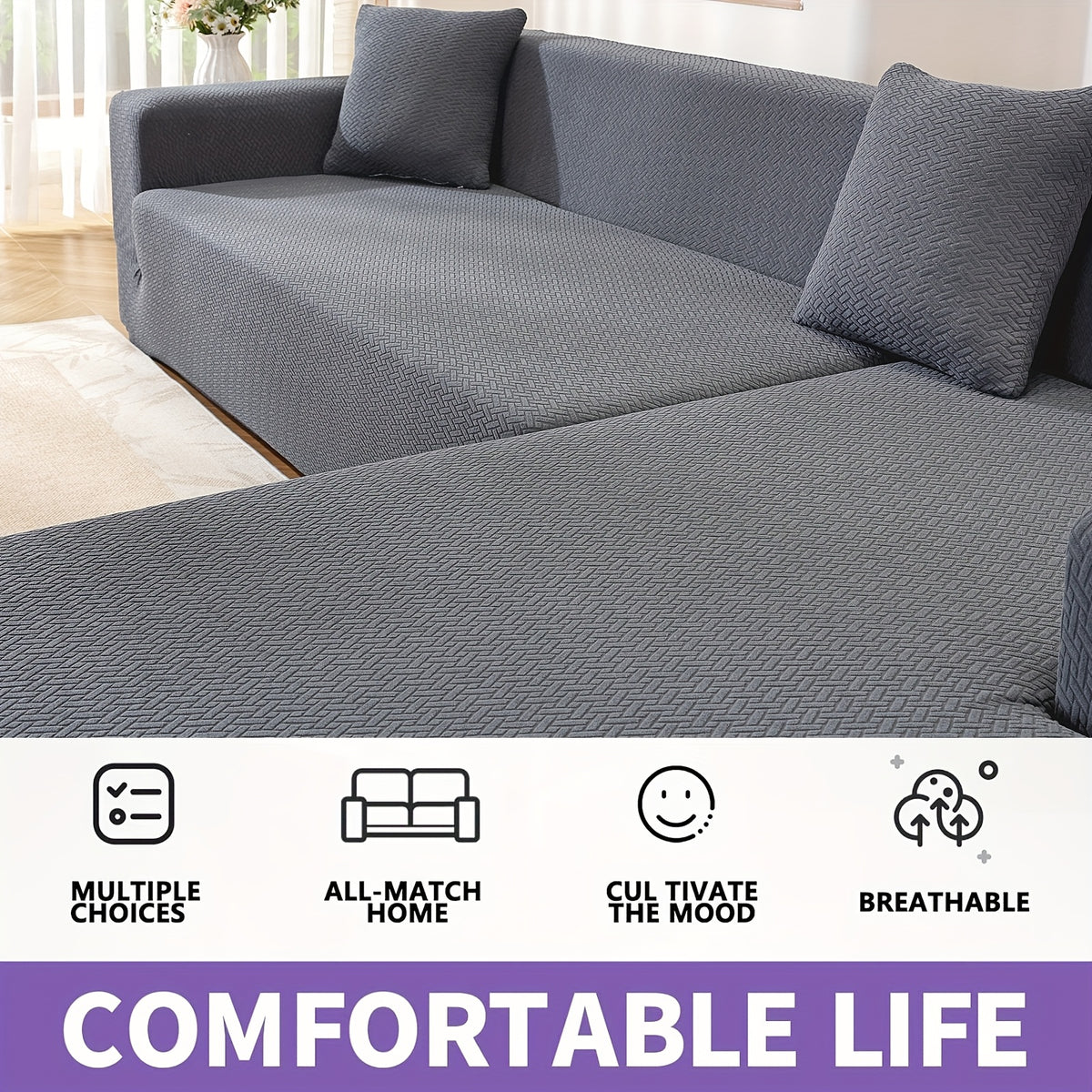 Housse de canapé extensible en polaire jacquard à housses séparées, vue de dos