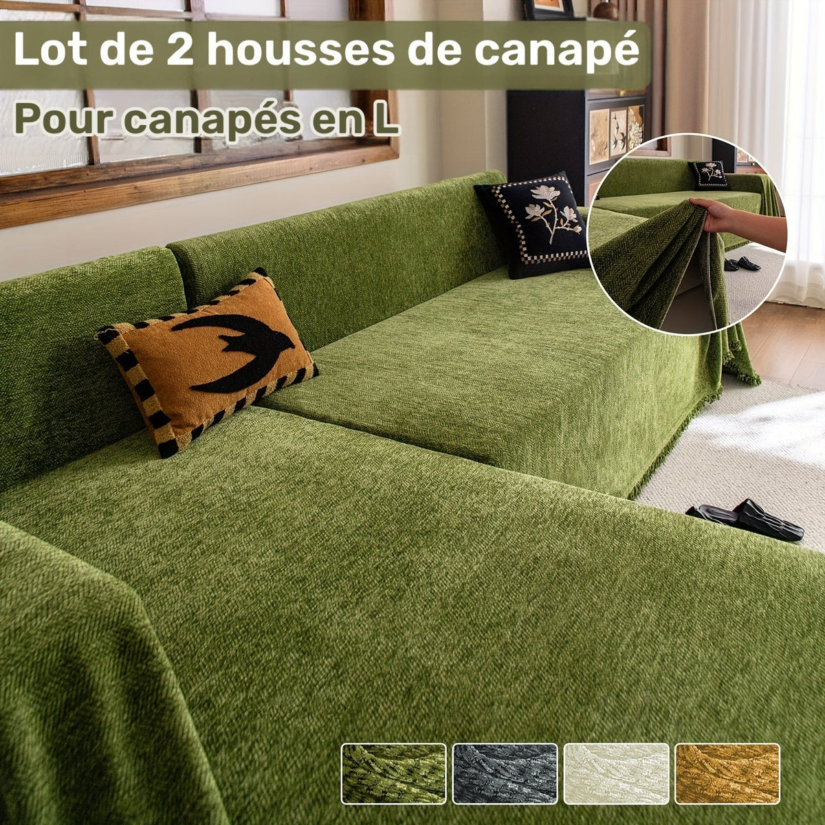 Housse de canapé à motif bohème, détail de la finition