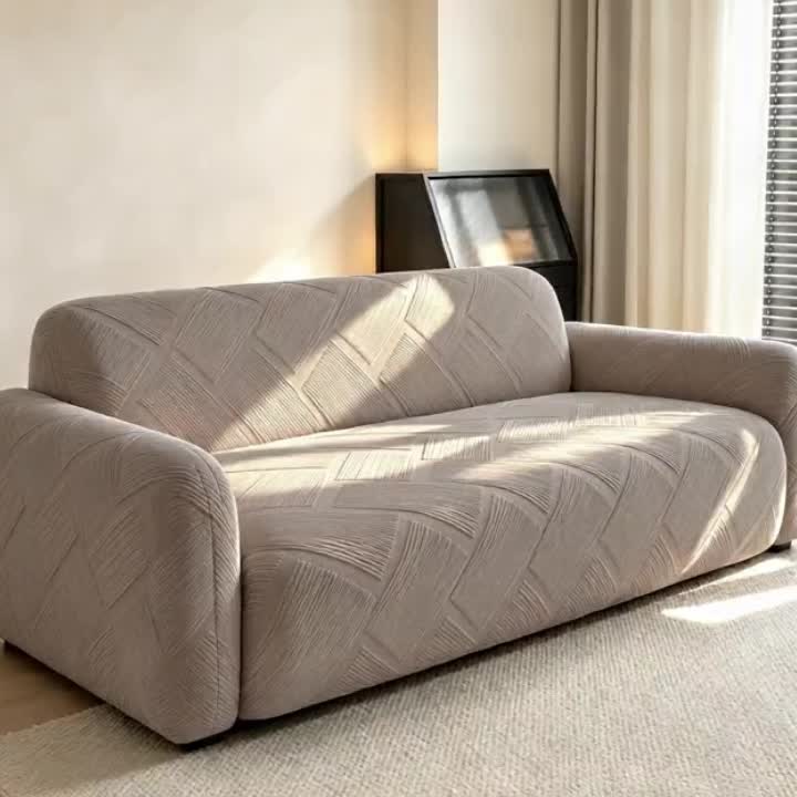 Housse de canapé extensible en polaire jacquard à rayures à housses séparées, vue de dos