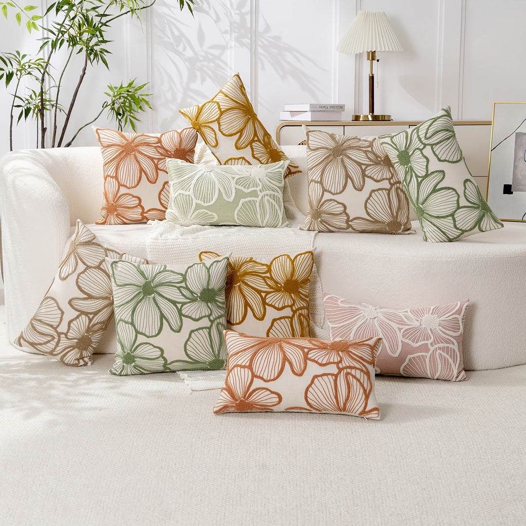 Housse de coussin en polyester à motif fleuri à fermeture éclair