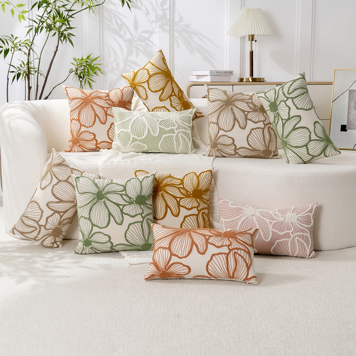 Housse de coussin en polyester à motif fleuri à fermeture éclair