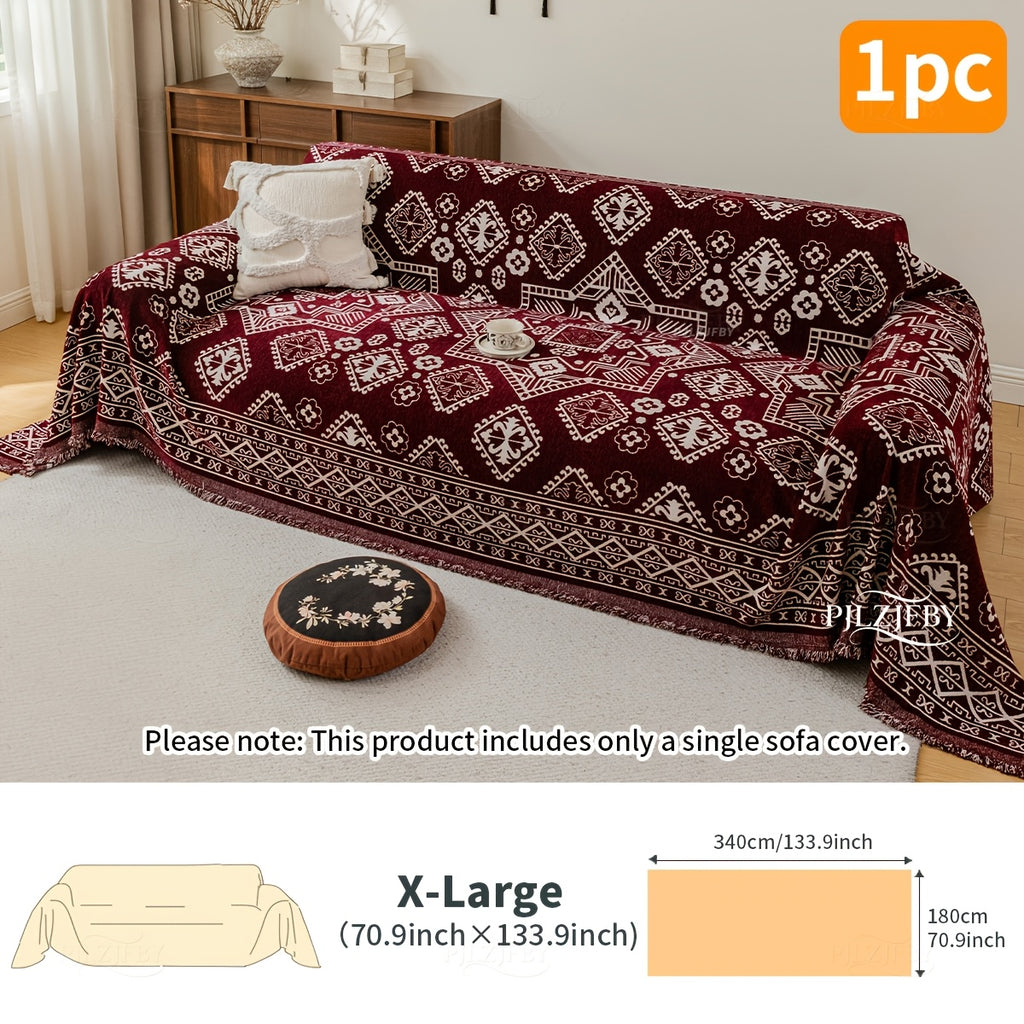 Housse de canapé en chenille en fils teints à motif bohème, vue d'ensemble