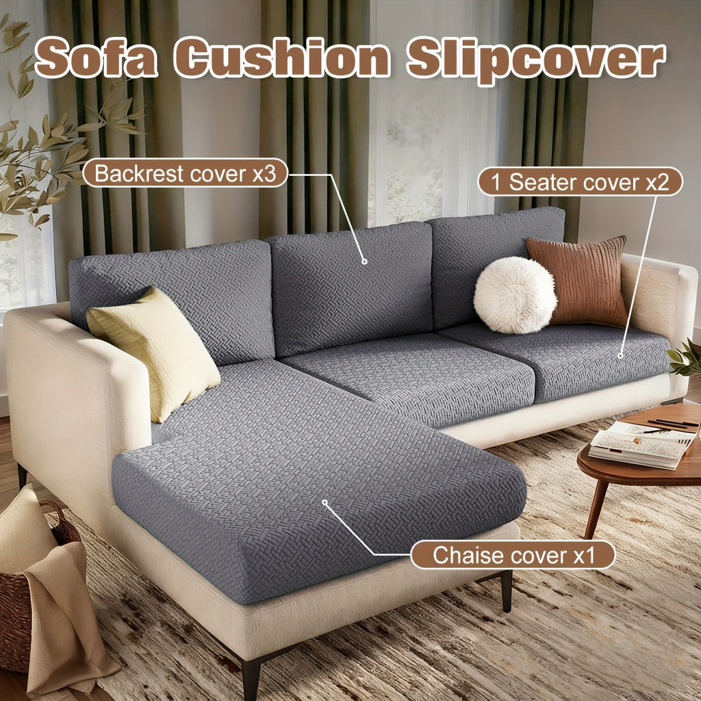 Housse de canapé extensible en polaire jacquard en T, vue d'ensemble
