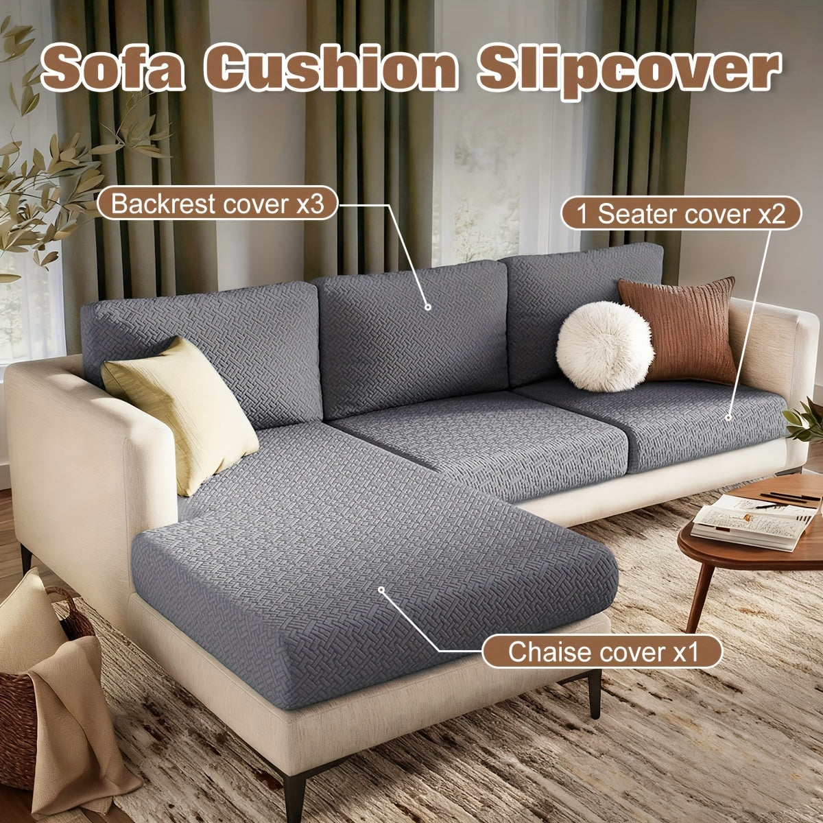 Housse de canapé extensible en polaire jacquard en T, vue d'ensemble