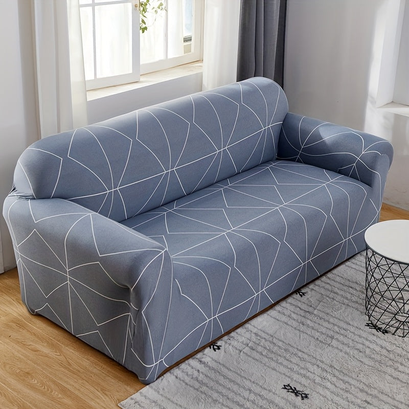 Housse de canapé extensible en fibre de lait matelassée à motif tropical, mise en situation