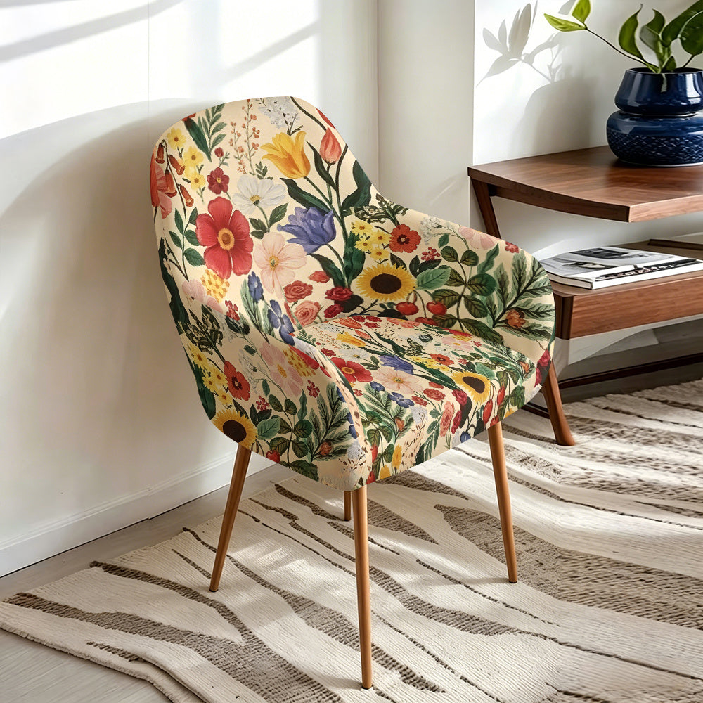 Housse de fauteuil extensible en fibre de lait imprimée à motif fleuri, mise en situation