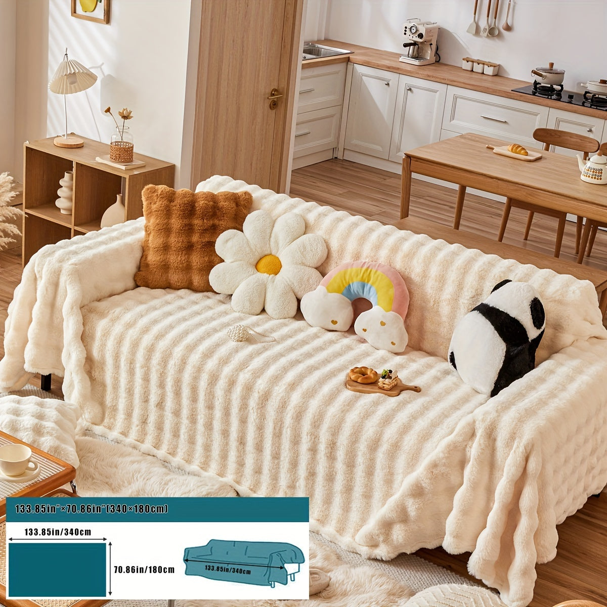 Housse de canapé en peluche, 8 coloris, mise en situation