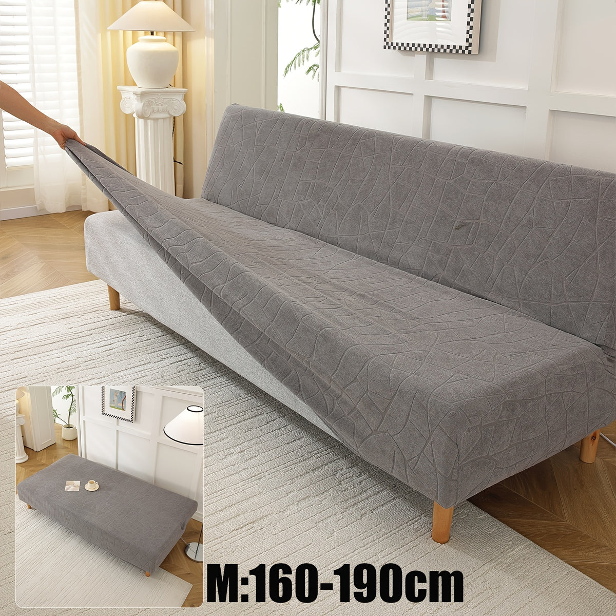 Housse de canapé extensible en polaire jacquard sans accoudoirs, gros plan sur le tissu