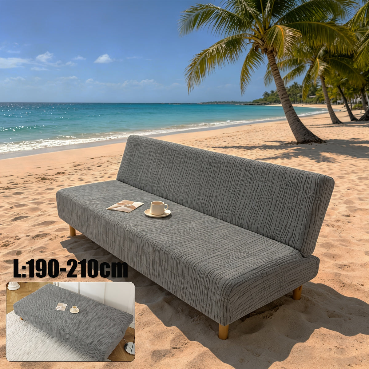 Housse de canapé extensible en polaire jacquard à motif géométrique, mise en situation