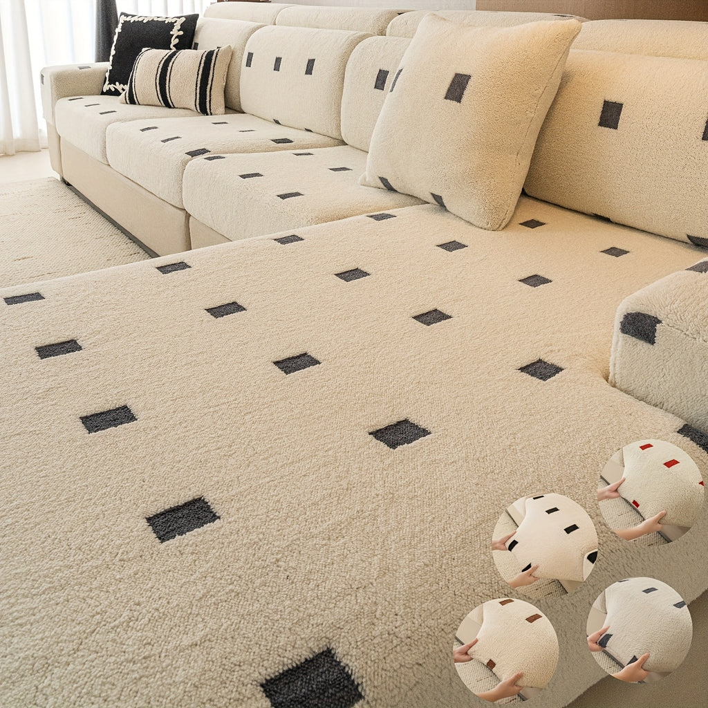 Housse de canapé extensible en velours à housses séparées au rendu glamour, mise en situation