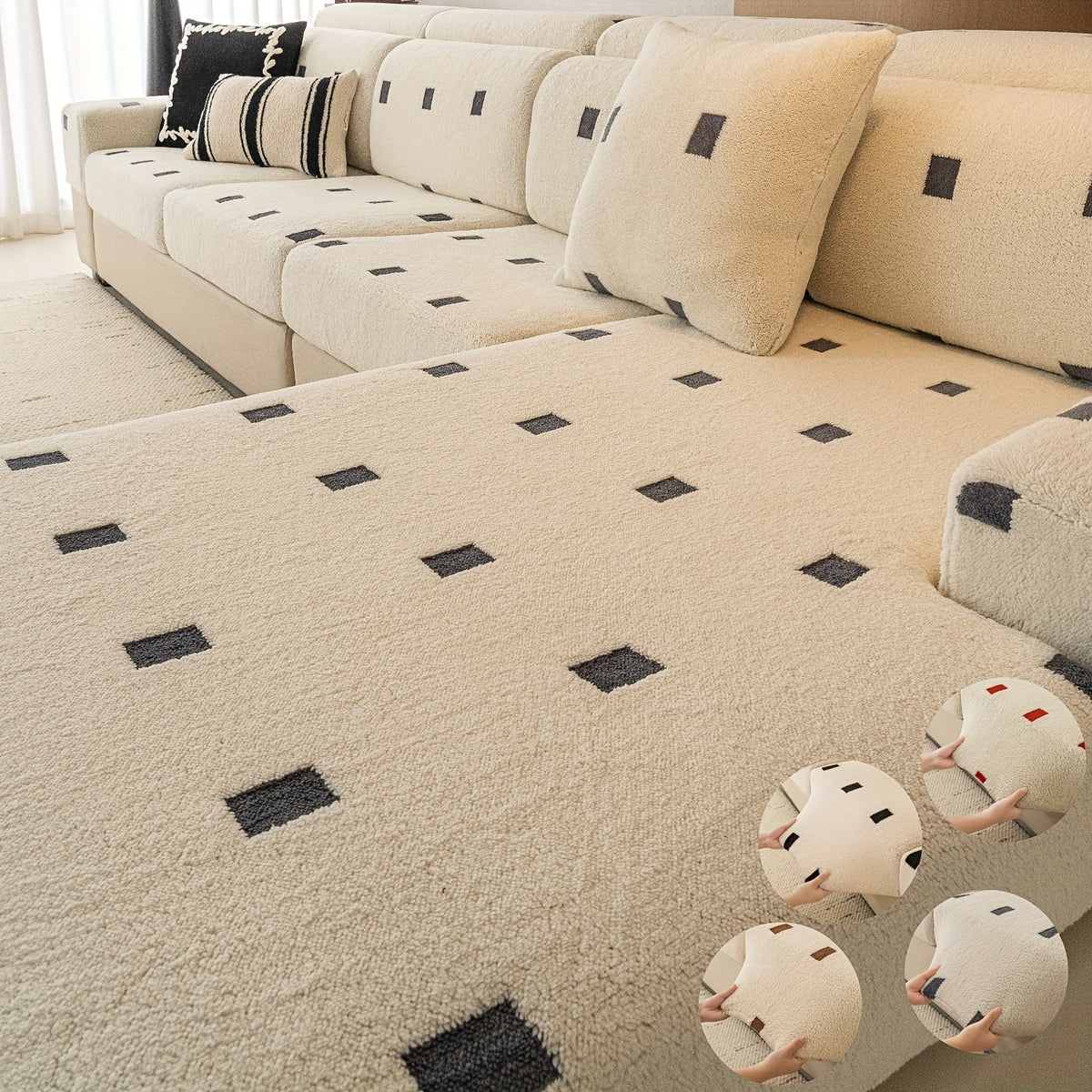 Housse de canapé extensible en velours à housses séparées au rendu glamour, mise en situation