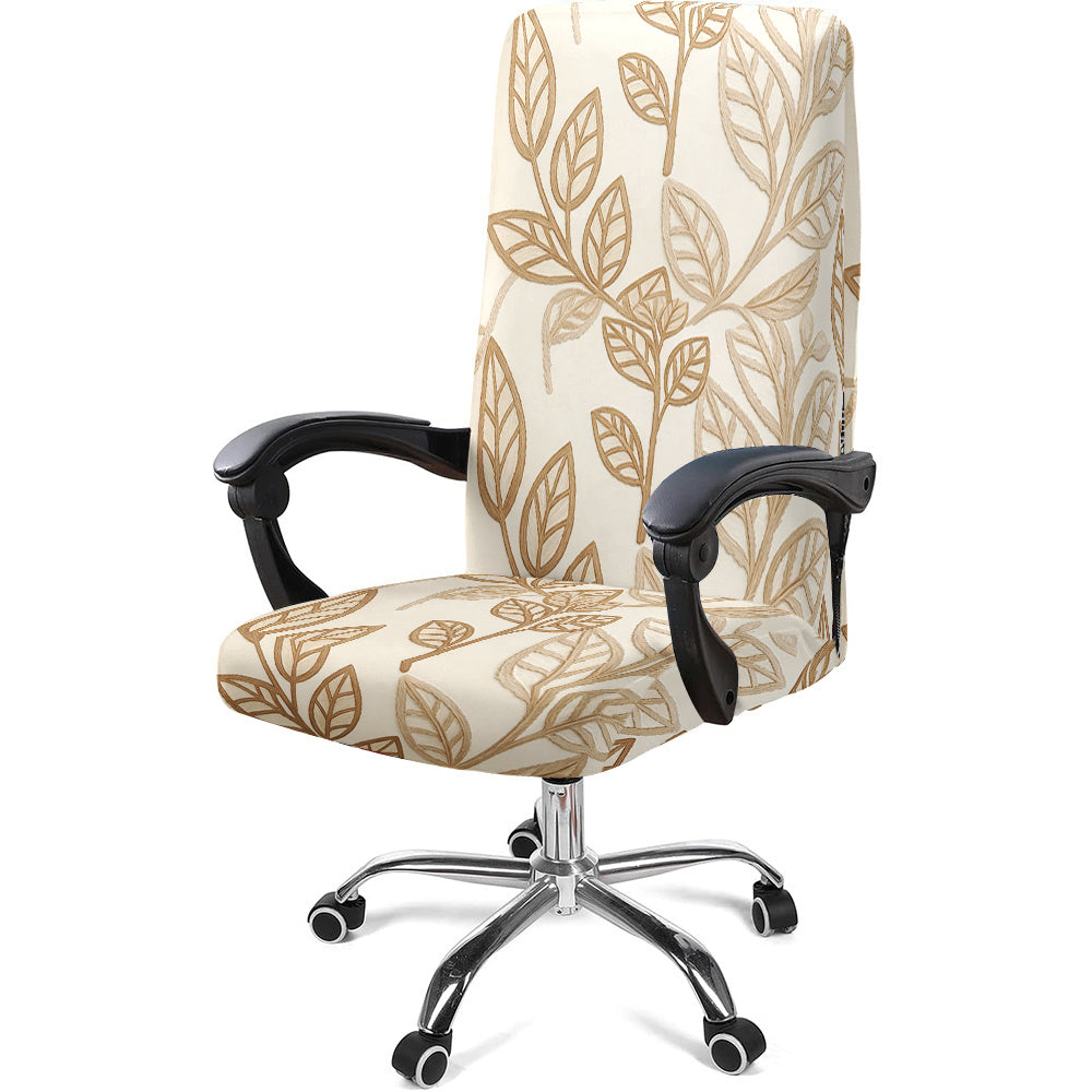 Housse de chaise extensible en fibre de lait à motif feuillage à fermeture Image