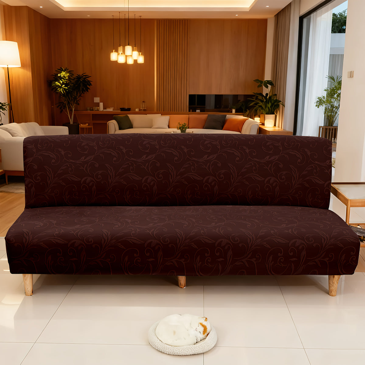 Housse de canapé épaisse extensible en polaire jacquard sans accoudoirs, visuel produit