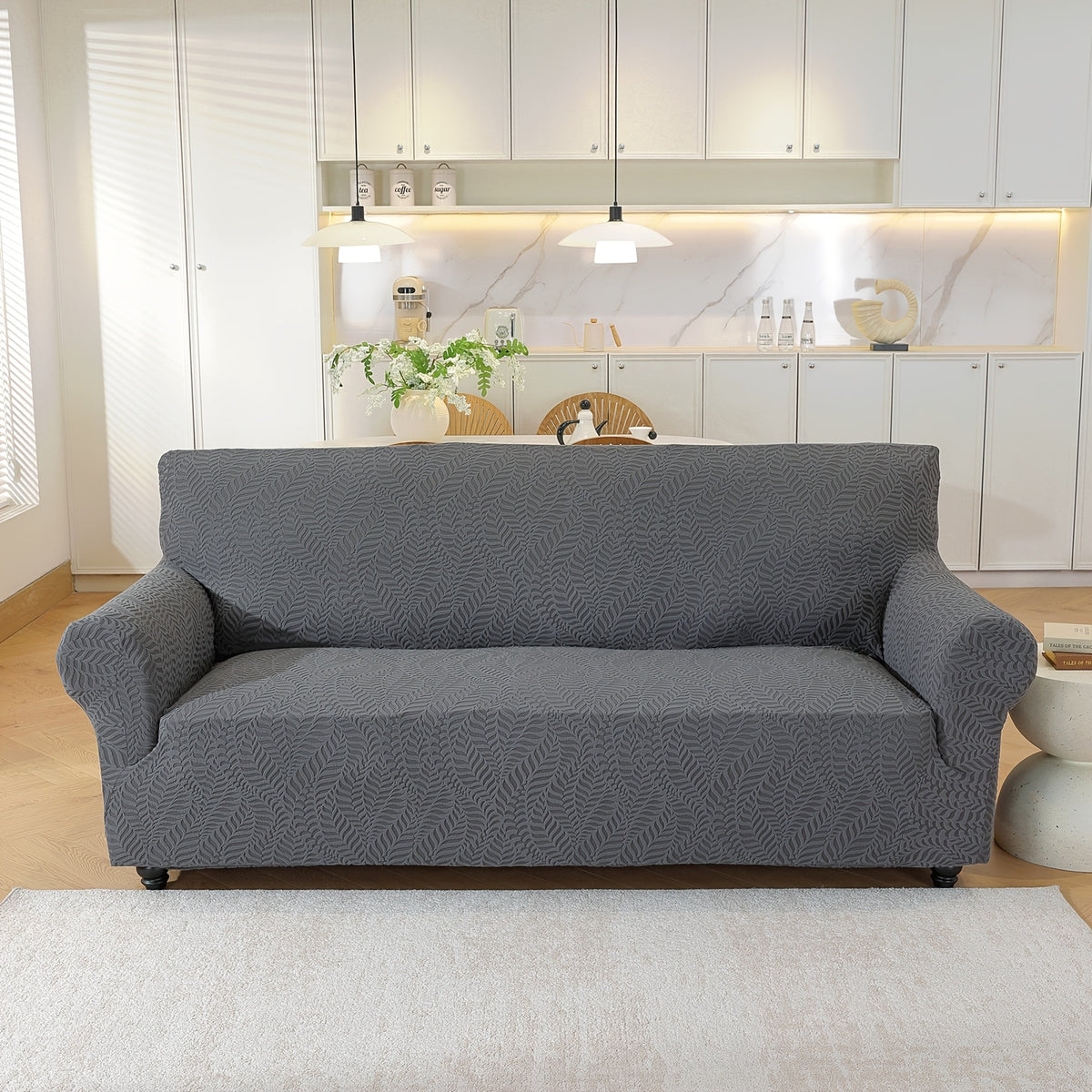 Housse de canapé extensible en polaire jacquard à rayures, tissu de 180 à 200 g/m²