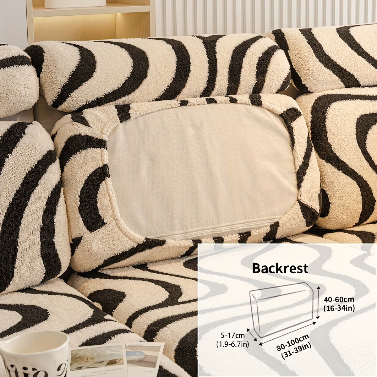 Housse de canapé extensible en peluche à housses séparées, mise en situation