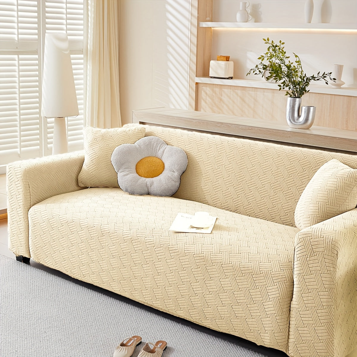 Housse de canapé extensible en polaire jacquard