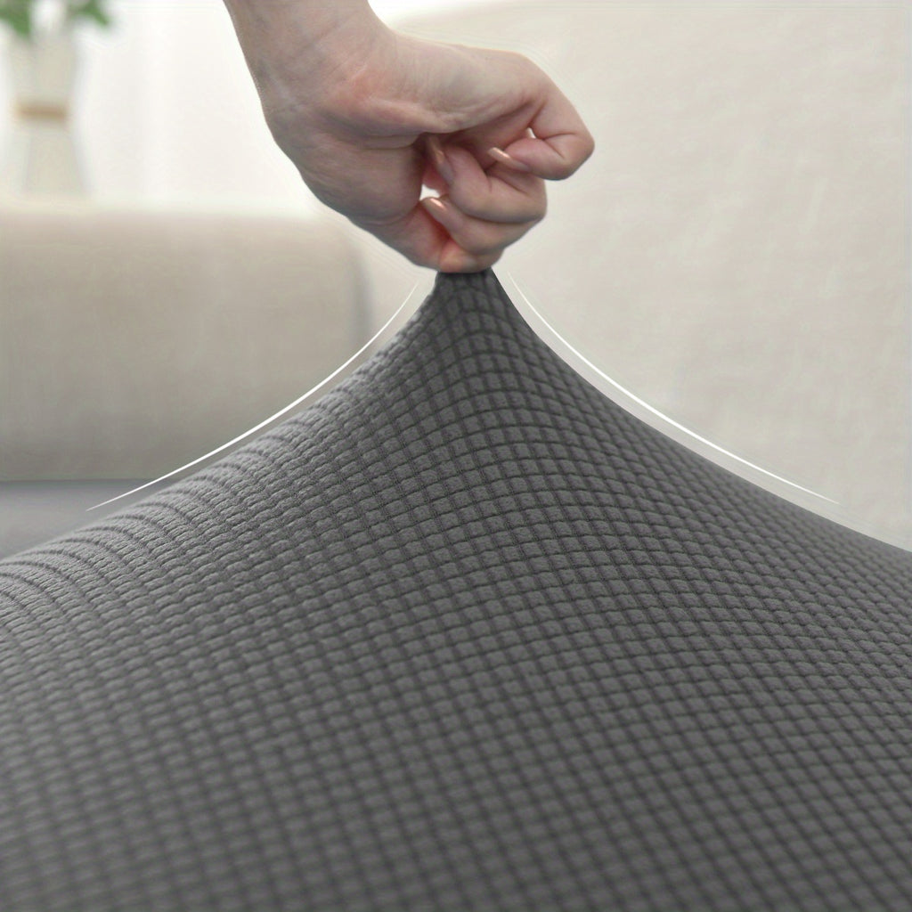 Housse de coussin extensible en polyester, détail de l'ourlet