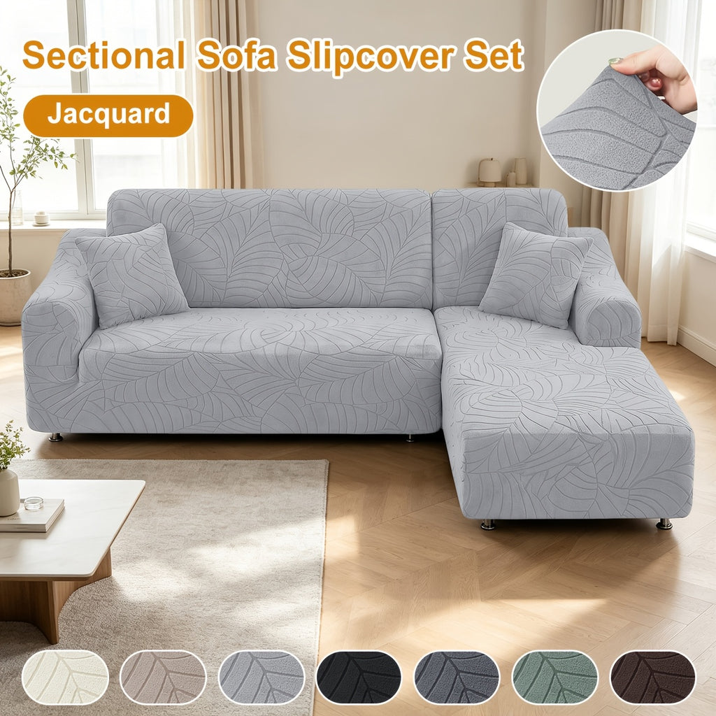 Housse de canapé extensible en polaire jacquard à motif feuillage, vue de dos