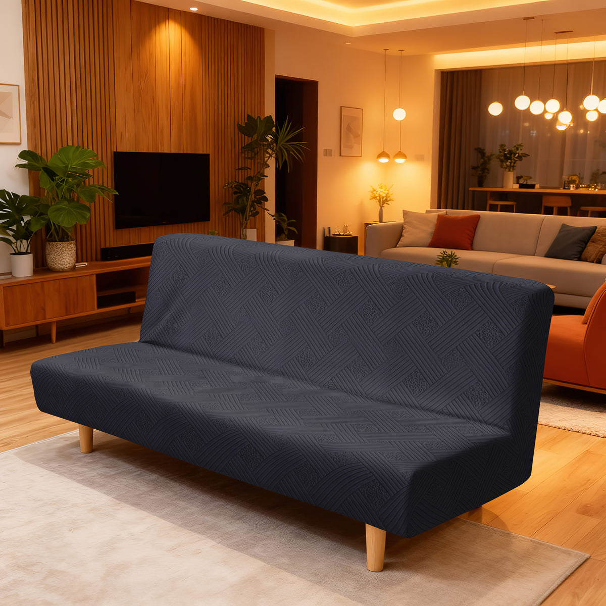 Housse de canapé épaisse extensible en polaire jacquard sans accoudoirs Image