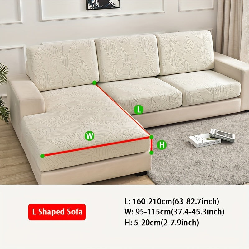 Housse de canapé épaisse extensible en polaire jacquard à motif feuillage, vue d'ensemble