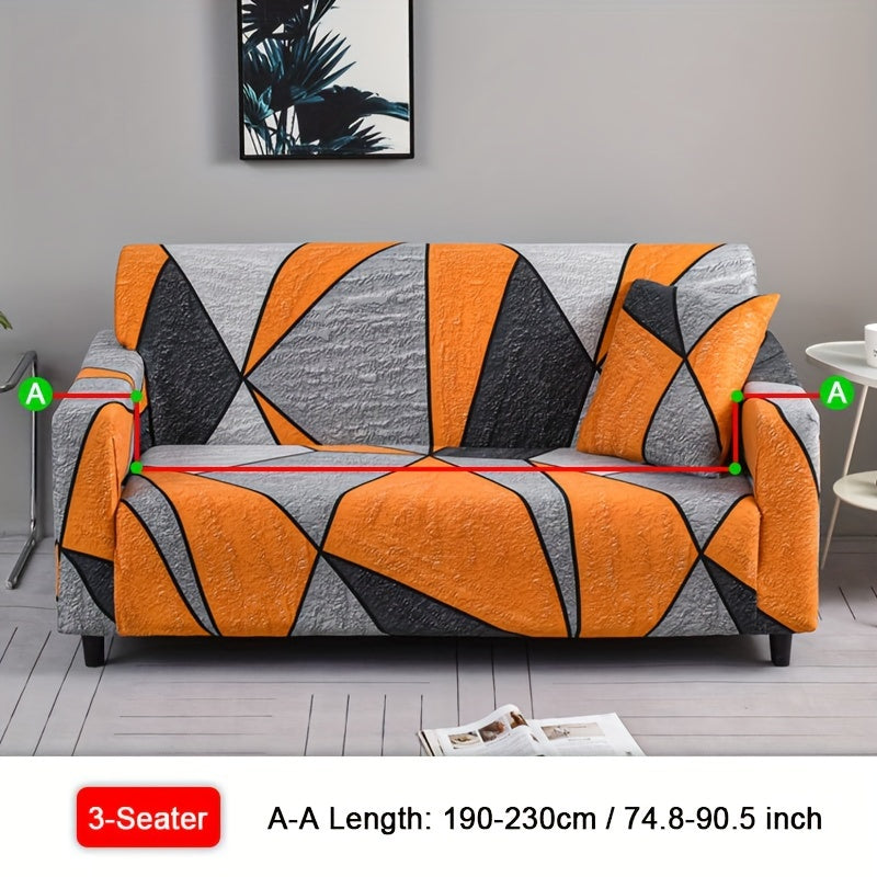 Housse de canapé légère extensible en fibre de lait à motif géométrique, visuel produit