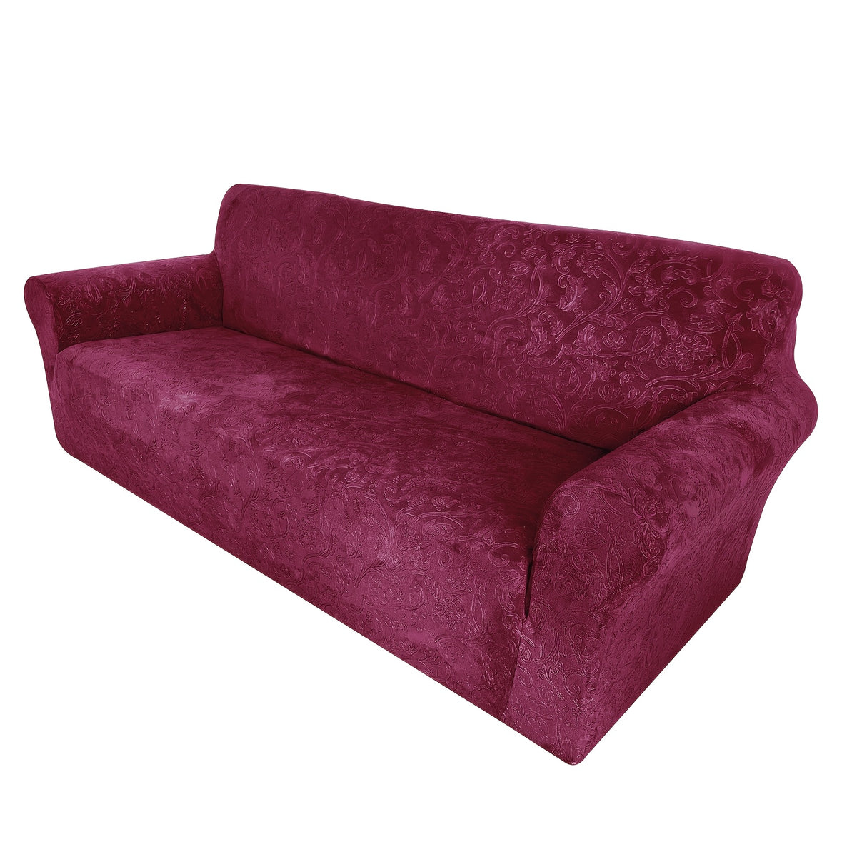 Housse de canapé extensible en velours à motif fleuri anti-griffes, détail de la finition
