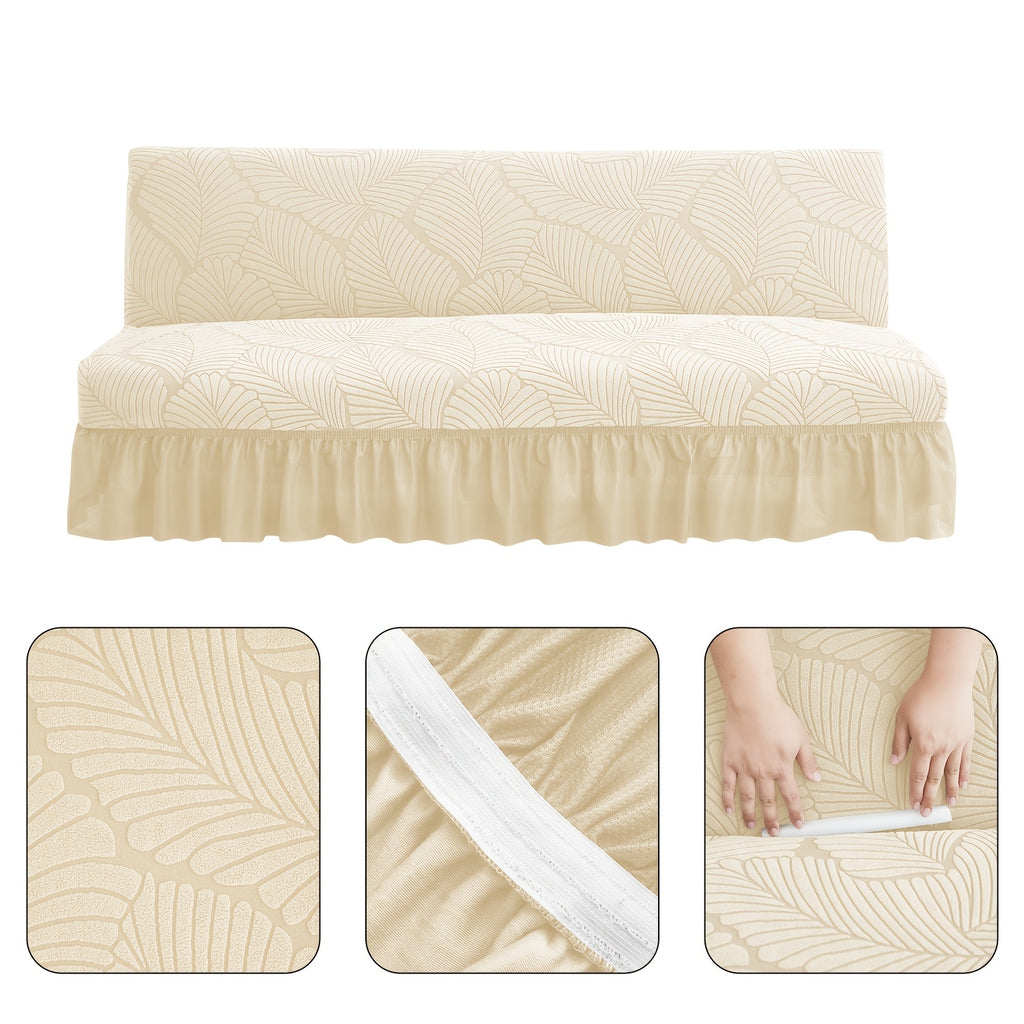 Housse de canapé extensible en jacquard à motif feuillage à volants, vue de dos
