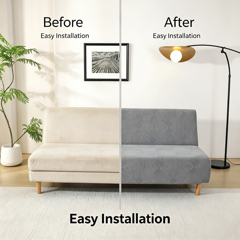 Housse de canapé extensible en polaire jacquard à rayures sans accoudoirs, visuel produit