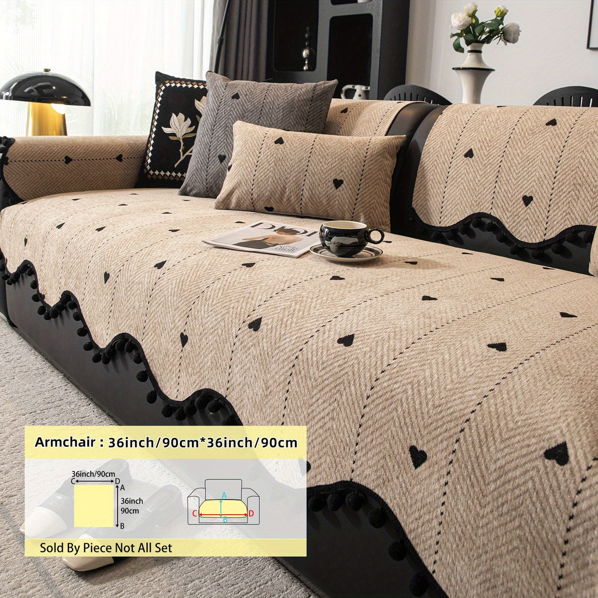 Housse de coussin en chenille jacquard antidérapante, vue de dos