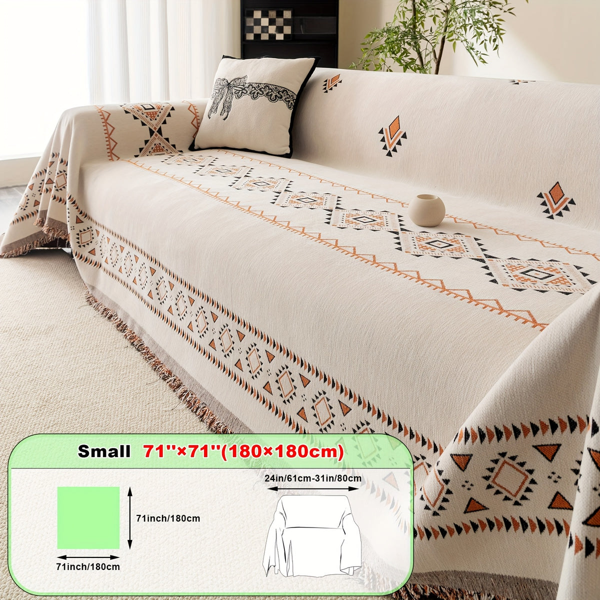 Housse de canapé épaisse en chenille jacquard d'esprit bohème, vue de dos
