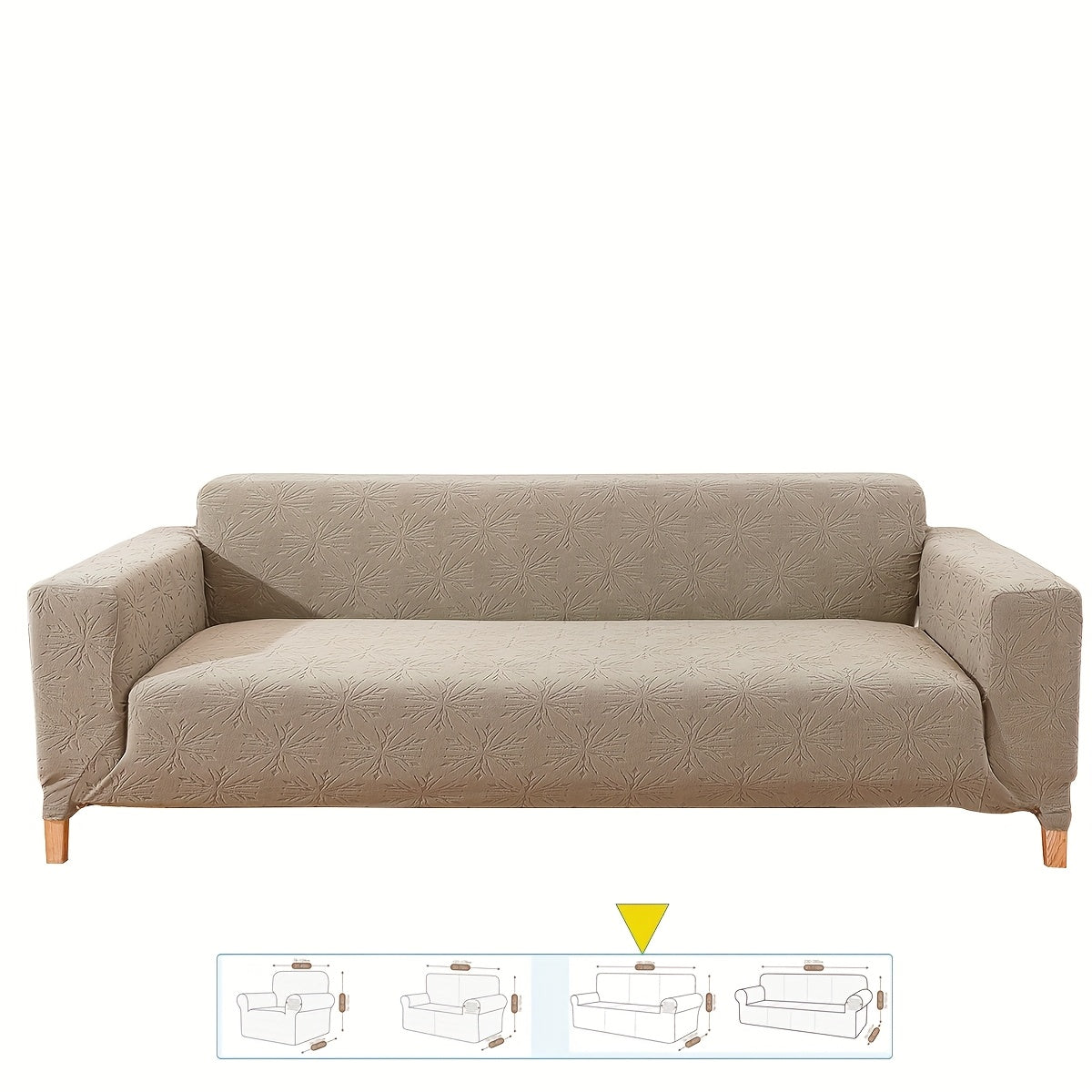 Housse de canapé épaisse extensible en polaire jacquard anti-griffes, mise en situation